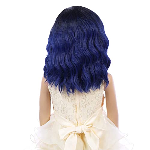 Image of PATTNIUM Kids Child Wig Black Blue Wig Short Wavy Wig Dark Blue Wig for Kids Cosplay Costume Synthetic Hair Blue Wig (Black Ombre Blue)