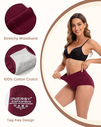 Image of INNERSY Women's 5 Pack High Waist Solid Color Tummy Control Cotton Underpants Briefs (Love Yourself First) (S, Basics)