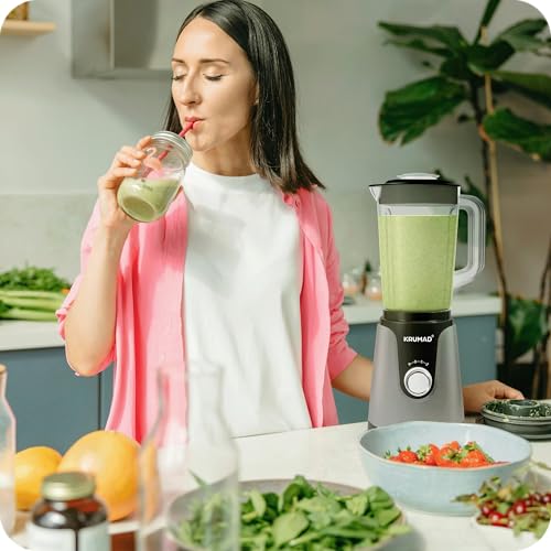 KRUMAD Blender kielichowy 1200W – Wysokowydajny blender z kielichem Tritan 1,2L (BPA Free), 2 prędkościami i funkcją pulsacyjną – Stalowe ostrza – Do smoothie, zup i koktajli