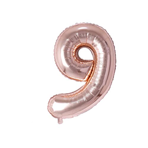 Image of Rozi Decoration 32 inch Inch Rose Gold 9 Number Foil Balloons Pack of 1 Pcs | 9th Anniversary Decoration | Happy 9th Birthday Balloons | 9 Year Birthday Decoration