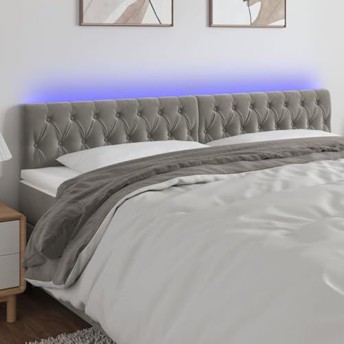 Homgoday LED Kopfteil Bett Bettgestell Modern Hellgrau Samt Lärchenholz 200x78/88cm - Schlafzimmer Deko Model3122014
