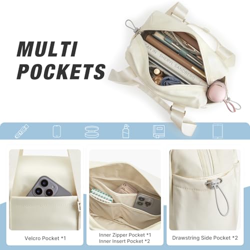 G4Free 10L Mini Gym Bag, Lightweight Small Duffle Bag with Wet Pocket for Women Men, Cute Duffel Bag for Workout Dance Yoga Travel, Beige — view 3