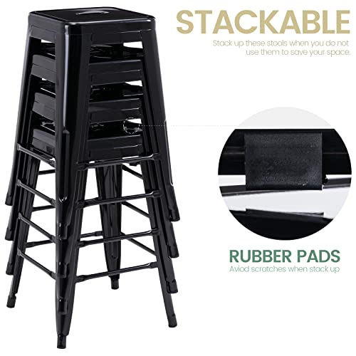 Vogue Furniture Direct 24" High Backless Black Metal Barstool Indoor-oudoor Counter Height Stool with Square Seat, Set of 4,