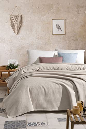 BOHORIA® Tagesdecke in Wabenoptik Honeycomb extra groß 220 x 225cm | 100% Baumwolle | Oeko-Tex® | Überwurf für Sofa, Sessel & Bett | Sofadecke Wolldecke Wohndecke (Sepia, 220 x 225 cm) Cover