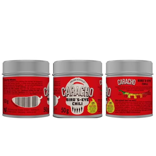 CARACHO Scoville - Lote de 3 copos de chile (50 g, 100 % extremadamente afilados), color blanco