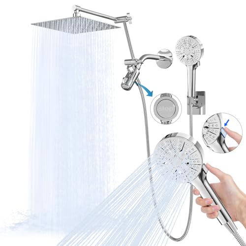 10-Inch Rain Shower Head with Handheld Spray Combo-6-Function Handheld Shower Head-3-way diverter comes with a pause setting-16-Inch Adjustable Extension Arm-59-inch stainless steel shower hose