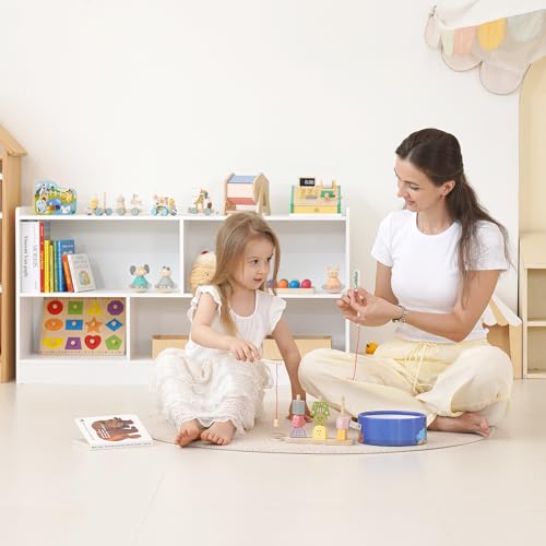 Image of Leeshyah 5-Section Wooden Toy Shelf for Kids, Montessori Shelf Storage with Open Shelving & Customizable Layout | Safe, Sturdy Design for Kids Room, Classroom & Playroom White