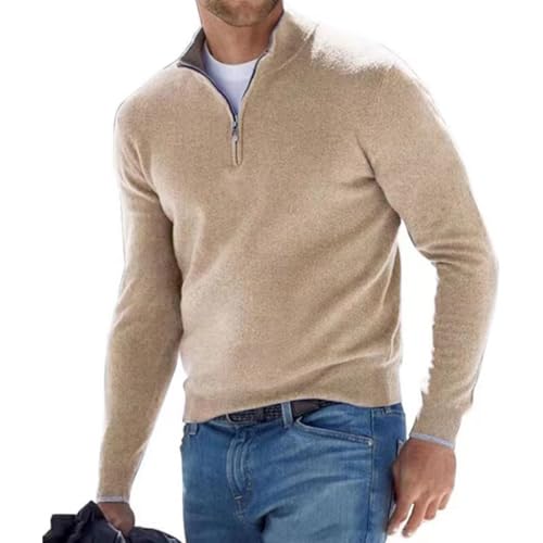 QZH.DUAO Men's Quarter Zip Sweaters Slim Fit Mock Neck Knitted Polo Sweater