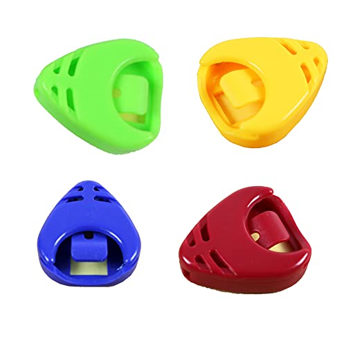 Rayzm Lot de 4 supports en plastique pour médiators de guitare, rouge, jaune, vert et bleu - Les Beatles, Paul McCartney, John Lennon, RIngo Starr, George Harrison Rayzm Lot de 4 supports en plastique pour médiators de guitare, rouge, jaune, vert et bleu