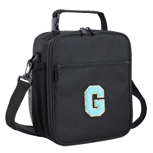 ELEFOCUS Initial Insulated Lunch Box For Womens/Mens Work，Personalized Monogrammed Lunch Bag With Adjustable Shoulder Strap For Teen Adult/Preppy，Birthday Gift