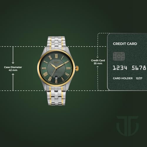 Image of Titan Neo Roman Analog with Green Dial Dual Tone Stainless Steel Strap Watch for Men - 10063BM01