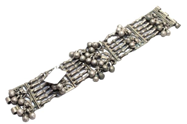 Rajasthan Gems Antique Bracelet Old Silver Traditional Rattle Bell Sound Design Jewelry Women Handmade Gift G252
