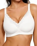 HORISUN Jelly Wireless Bra V-Neck Lace Trim Womens No Underwire Bras Supportive Comfortable Seamless Tshirt Bras (White 36DD)