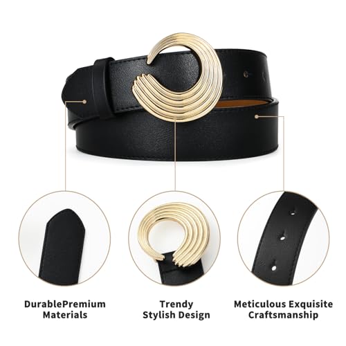 Black Belt For Women with Gold Circle Buckle Stylish Waistband for Jeans, Blazers, Casual and Office4
