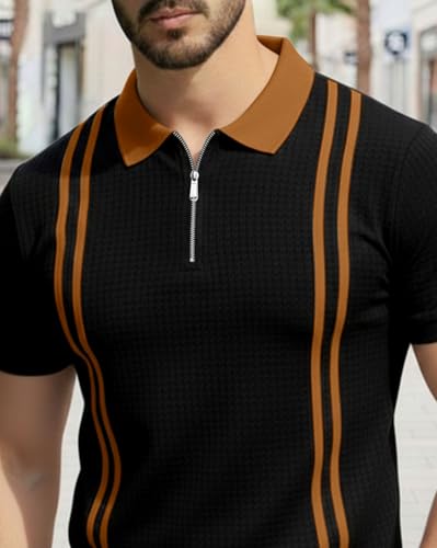 Image of AUSK Men Casual T-Shirt, Texture Printed Half Sleeve Tshirt for Mens, Polo Tshirt for Boys