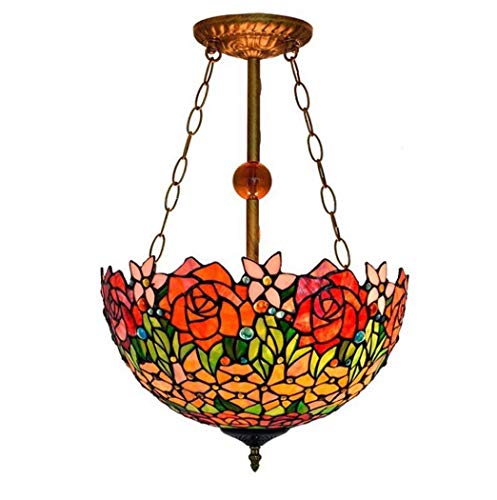 Lampe à suspension design rose en vitrail de 16 pouces style art déco culot E27