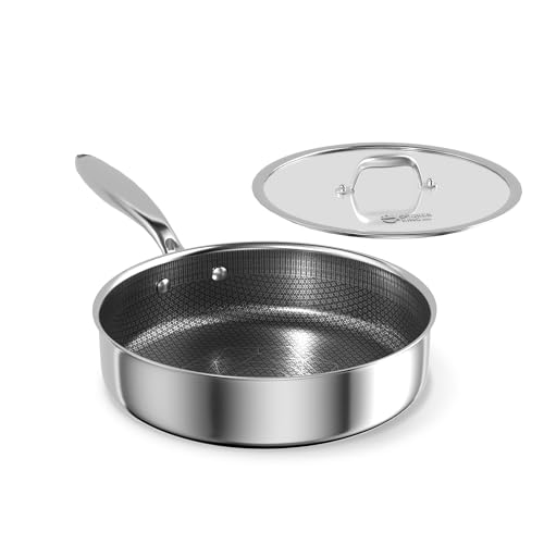 Image of COOKER KING 3.6 Quart Stainless Steel Saute Pan with Lid, 11 Inch Hybrid Nonstick Deep Saute Pan, Tri-Ply Clad Even Heat Distribution, Dishwasher-Friendly,Oven Safe to 500°F, Induction Compatible