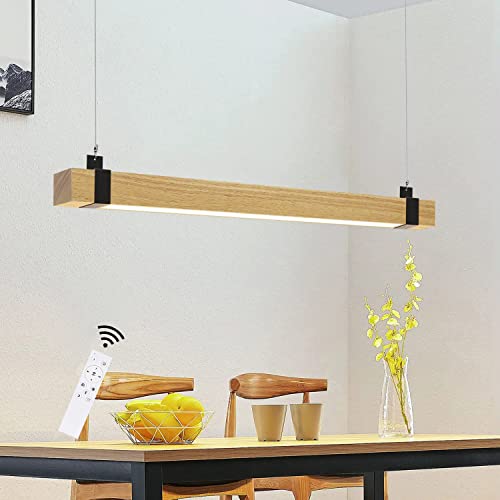 ZMH Lámpara Colgante Lámpara de techo de madera LED Pendiente Araña 19 W Luz y Altura Adjustable (3500-6500k) con Control Remoto para Comedor/Salón/Cafetería/Restaurante