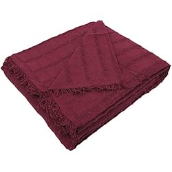 Cubrecama Portuguesa MERCURY TEXTIL- Colcha Multiusos Sofa,Manta Foulard,Plaid para Cama,Cubresofa Cubrecama,jarapas,Comoda Practica y Suave. Poliester Algodón (180 x 260cm, Liso Granate)