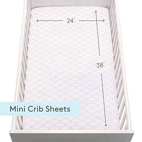 Image of Newton Baby Fitted Mini Crib Sheets (2-Pack) | Organic Muslin Cotton, Breathable & Soft Baby Sheets, Washable Baby Mattress Sheets, Fits Mini Crib Mattresses 24 inch x 38 inch, Dreamweaver Coral & Plain White