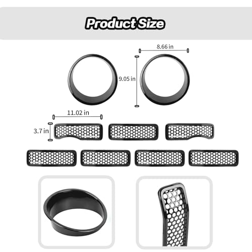 Image of JeCar Mesh Grill Inserts for Jeep Wrangler JL 2024+ Grill Covers & Headlight Covers trim Kit Accessories (Black C)