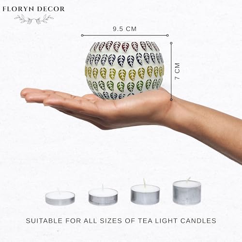 Image of Floryn Decor Morrocan Mosaic Candle Holders | Home Light Decorations Items | Mosaic Glass Tealight Holder | Best lamp for Diwali Decoration | Pack of 3 (with 3 Tealight Candle Free)