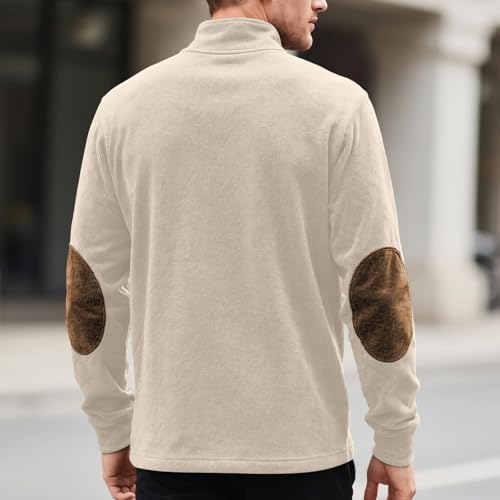DEEX Men's Corduroy Sweatshirt Casual Long Sleeve Stand Collar Button Color Block Thermal Pullover Polo Sweatshirts for Men3