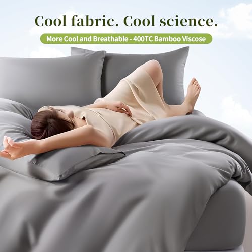 Shilucheng 100% Viscose Derived from Bamboo_ Sheets Full Size 4pcs - Ultra Cooling & Silky Soft Bed Sheets, 16" Deep Pocket, Perfect for Hot Sleepers, Hotel Bedding Sheets (Grey)