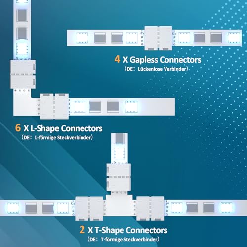 REDTRON RGB LED Strip Light Kit - Includes L, T Connectors, 2M LED Extension, Jumpers & Male Connectors