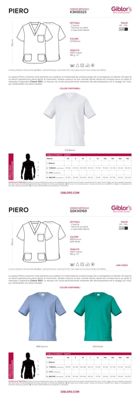 Giblor's Casacca PIERO da Infermiere Dottore Manica Corta da Uomo Slim Fit BLU