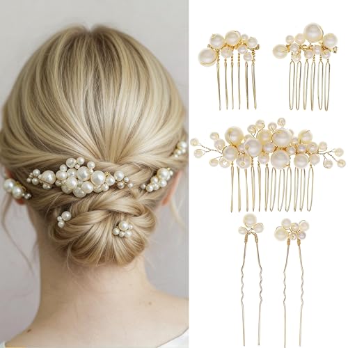 Set de 5 Peines y Alfileres de Perlas para Novias miniatura 1