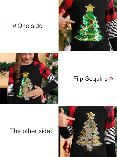 Image of BesserBay Girls Christmas Raglan Shirt Casual Leopard Stripe Patchwork Tunic Top 4-14 Years