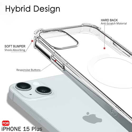 Image of TheGiftKart Shockproof Ultra-Hybrid Back Cover Case for iPhone 15 Plus Compatible with MagSafe | 360 Protection | Crystal Clear Hard Back Cover Case for iPhone 15 Plus (PC & TPU, Transparent Bumper)