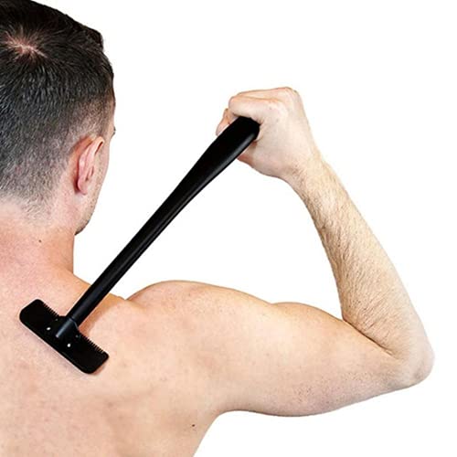 KJDS Back Hair Removal Back Groomer for Men, Retractable Back Shaver with 1 Durable Refill Blade Hair Removal Tool Whole Hair Razor Trimer Body Back Leg (black)