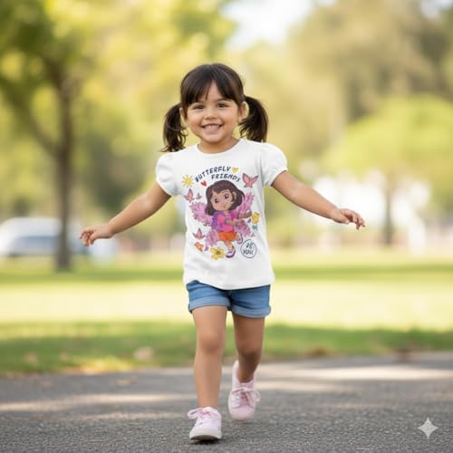 Image of Dora The Explorer Toddler Girls T-Shirt - Short Sleeve Tee with Boots, Butterflies & Rainbows - Nickelodeon Sizes 2T-5T