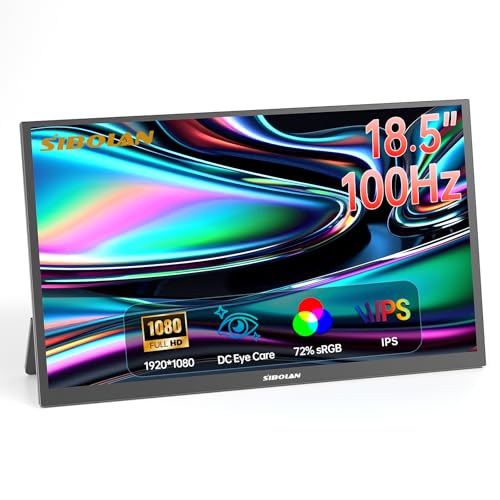 Image of Portable Monitor 18.5inch 1080P FHD 100Hz Refresh Rate Gaming Monitor, 72% sRGB, IPS Panel, Dual USB-C & Mini-HDMI for Laptop, PC, Phone, Built-in Kickstand, Speakers