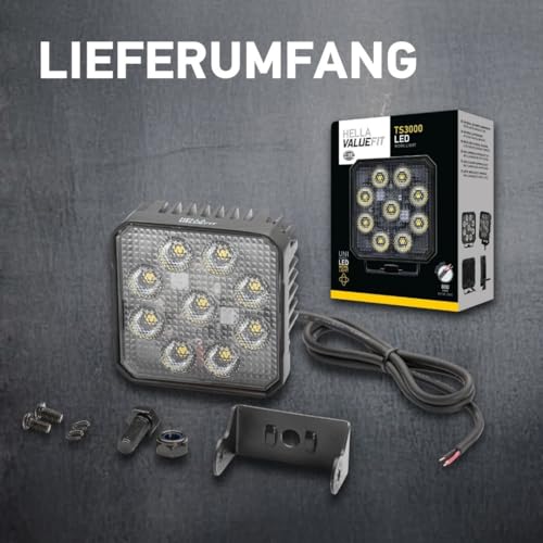 HELLA Valuefit TS3000 LED Arbeitsscheinwerfer 12V - 24V 3000 echte Lumen Nahfeldausleuchtung starke Lichtleistung in kompaktem Design Offroad LED Scheinwerfer für Traktor LKW SUV ATV - 1GA 357 112-002