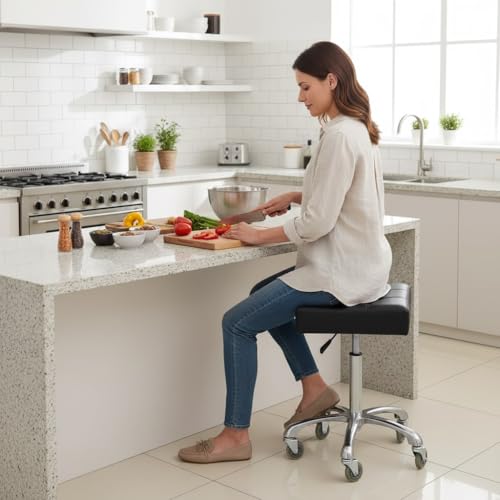 Image of Kaleurrier Heavy Duty Stools with Wheels 400lb Backless Adjustable Stool - Rolling Stools Swivel Chair for Counter Height Surface - Bar Kitchen Salon Office Lab Clinic (Rolling Casters, Black)