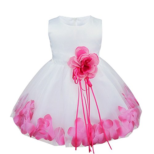 TiaoBug Baby Girls Flower Petals Bow Bridal Dress Princess Pageant Wedding Bridesmaid Christening Formal Party Ball Prom Gown Hot Pink 3-6 Months