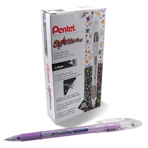 Pentel Sparkle Pop Metallic Gel Pen, (1.0mm) Bold Line, Violet/Blue Ink, Box of 12 Pens (K91-DV)
