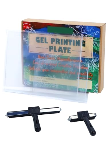 Safetect Monoprinting Print Plate 8 X 10 + 5 X 7 Gel Printing Plate Printmaking Supplies with Press Rubber Brayer Roller Stamping Plates for Press Art