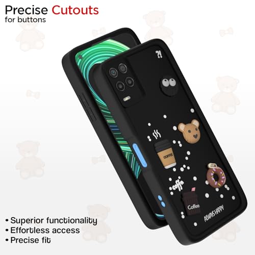 Image of Pikkme Back Cover for Realme 8 4G / 8 Pro | Cute Fun Cartoon 3D Bear Silicone Full Body Protection Bumper Cover (Black)