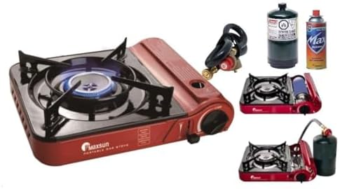 Maxsun Butane or Propane Dual Fuel Portable Gas Stove MS-3800LPG (Red), Up to 9,560BTU High Power, Camp Stove, with Carrying Case