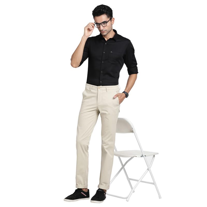 Image of Turtle Men Cotton Stretch Black Solid Slim Fit Casual Shirts