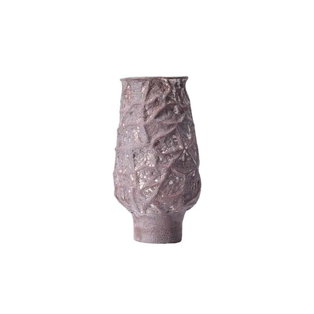 Rustic Embossed Brown Ceramic Vase, Textured Artisan Pottery, Farmhouse Decor for Dried Floral Arrangements for Living Dining Room Kitchen(Large)