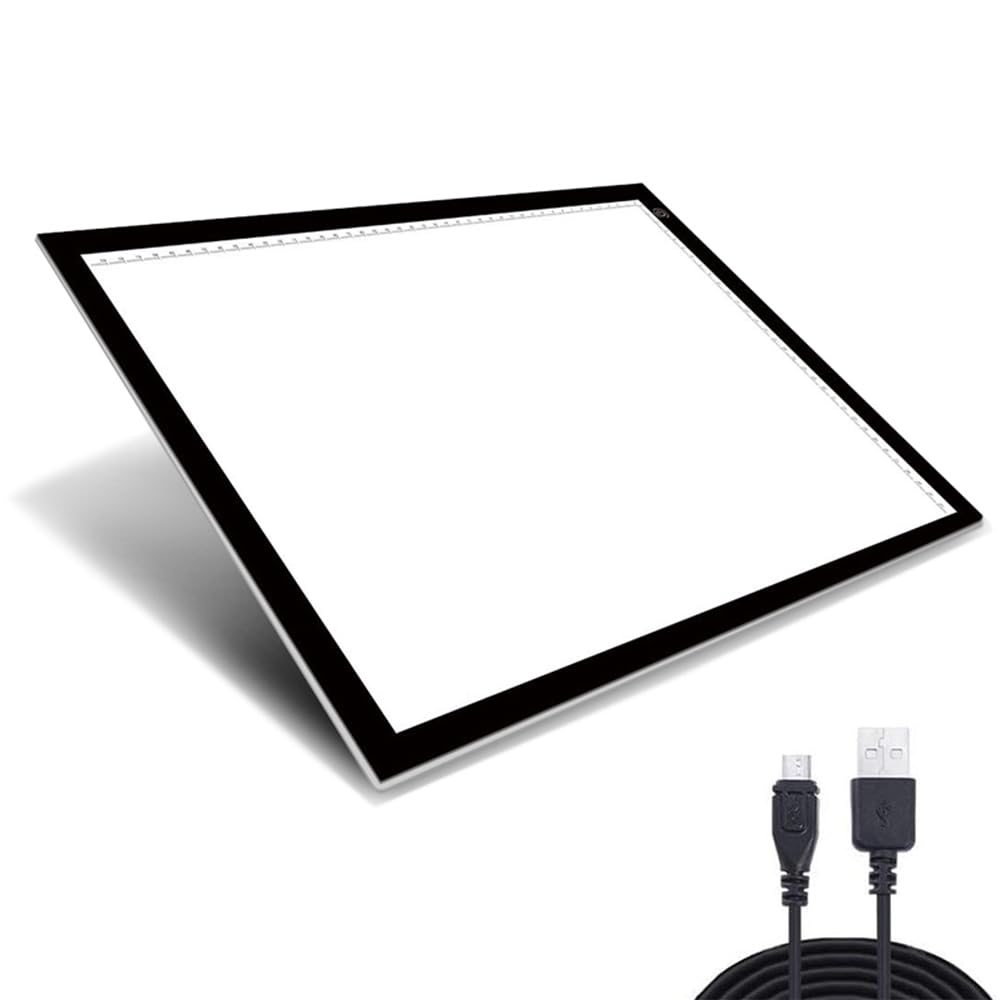 Tablet luminoso A3 con dimmer di intensità tattile a 3 livelli di luminosità LED, tavolo luminoso disegno con cavo USB per tatuaggio, traccia, disegno, schizzo (A3 con scala)