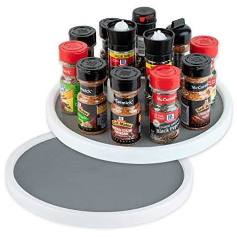 Homeries Lazy Susan Turntable (12 Inches) - Single Round Rotating Kitchen Spice Organizer for Cabinets, Pantry, Bathroom, Refrigerator - Non-Skid Surface & Rimmed Edge 2 Pack Cover