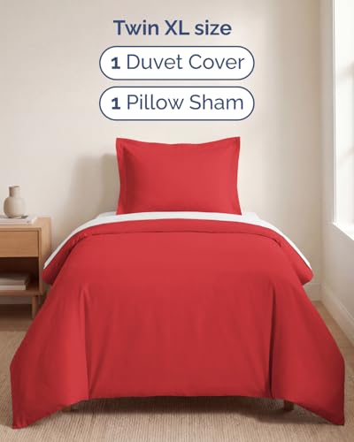 Image of Duvet Cover Twin /Twin XL Size Set - Extra Soft Twin /Twin XL Duvet Cover 68 inch x 90 inch with 1 Pillow Sham for Women, Men, Kids & Teens - Breathable, Easy-Care & Fade Free w / Zipper Closures & Ties (Red)