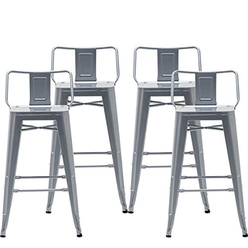 Changjie Furniture Metal Barstools Set Of 4 Industrial Bar Stools Counter Stools With Backs Indoor-Outdoor Counter Height Bar Stools (24 Inch, Silver) #TOP30