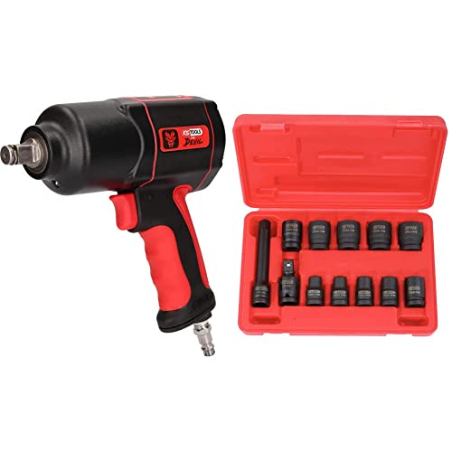 KS TOOLS 515.1200 Mini CLE A CHOC pneumatique 1/2 & 515.0112 - Coffret de douilles à chocs 6 pans 1/2'' - 10 douilles, cardan, rallonge - En Chrome Molybdène - 12 pièces